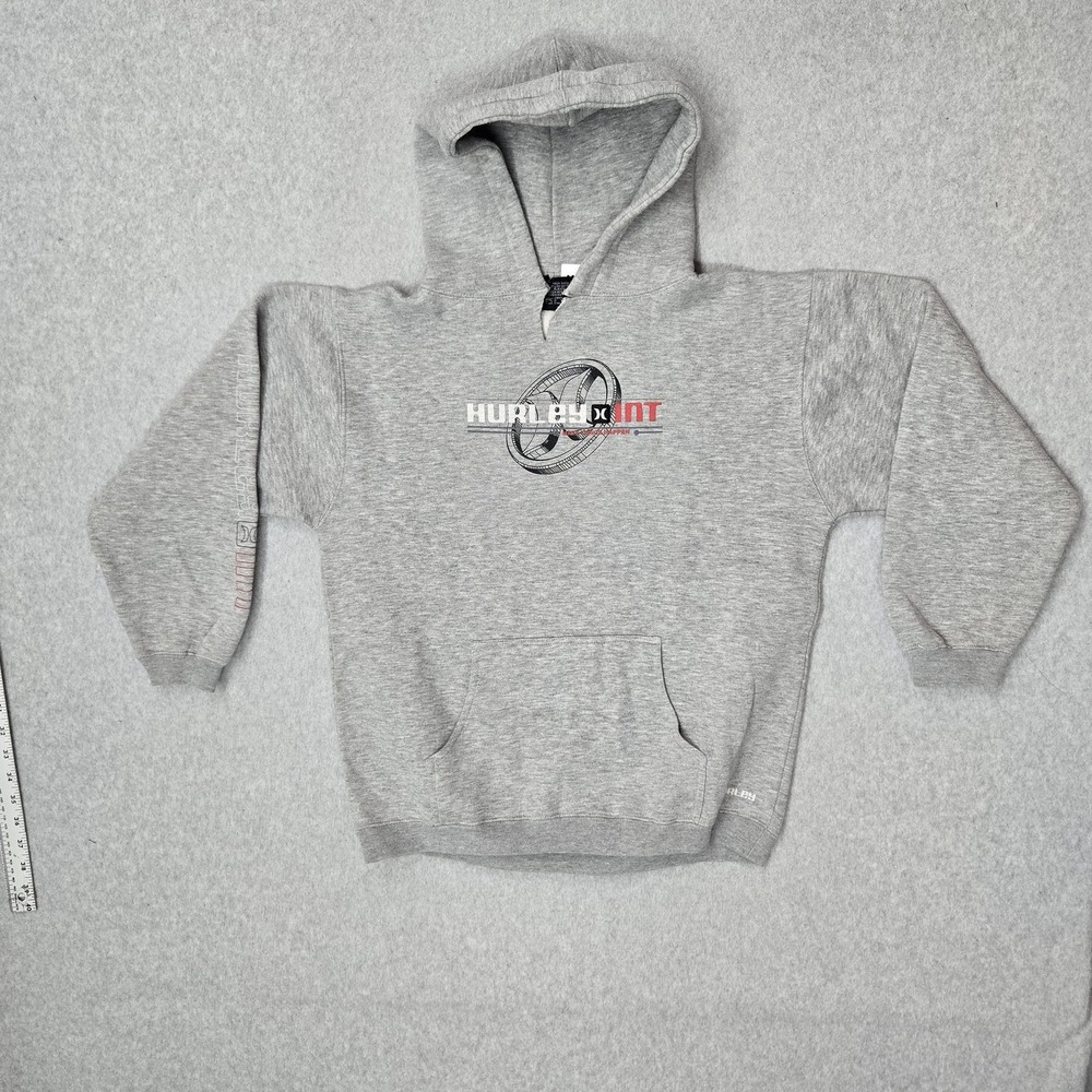 VINTAGE Hurley International Men Hoodie XL Gray Logo Skater Surf Y2K READ